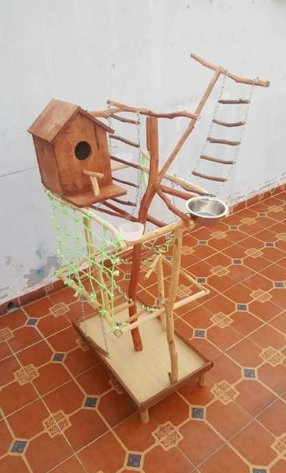 Perchoir et aire de jeux pour oiseaux calopssites